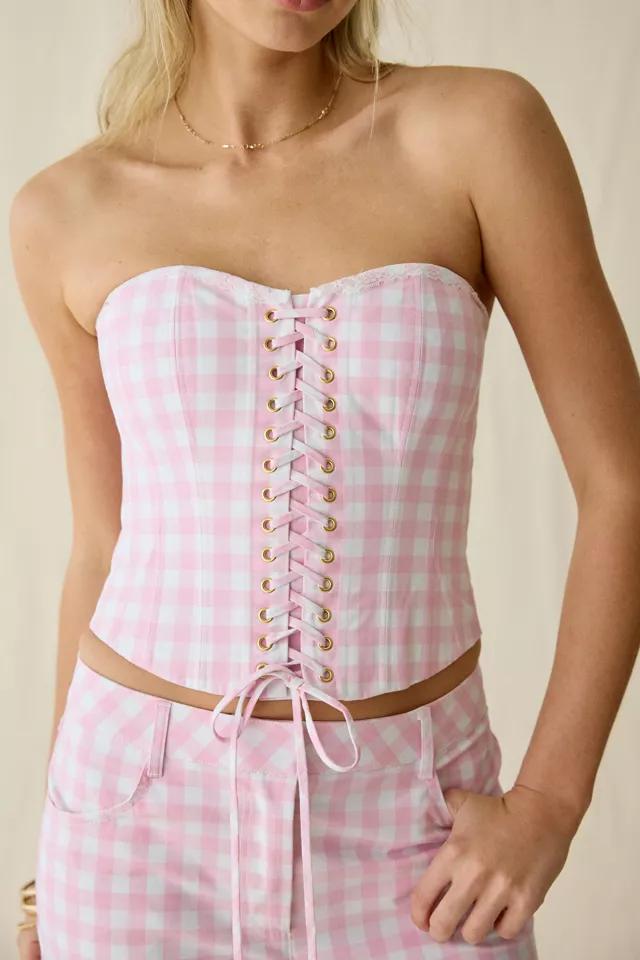 LoveShackFancy Bensen Cotton Gingham Lace-Up Bustier Top by LOVESHACKFANCY
