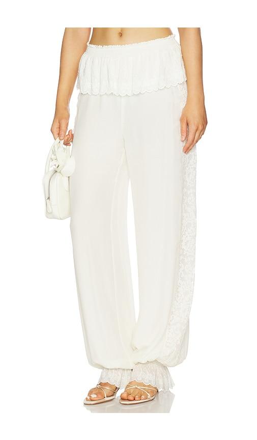 LoveShackFancy Clyra Pants in Cream by LOVESHACKFANCY