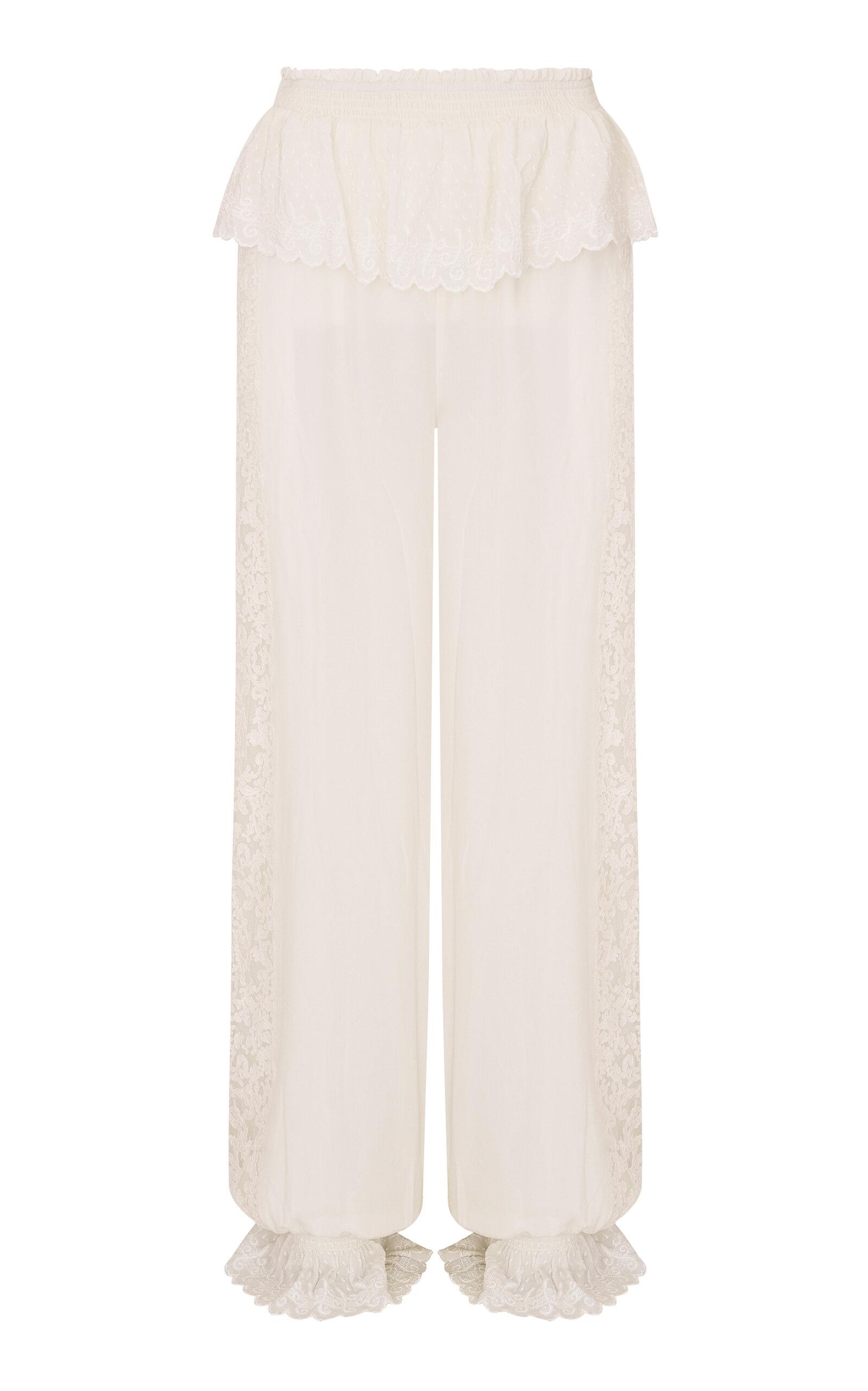 LoveShackFancy Clyra Ruffled Silk Straight-Leg Pants - Moda Operandi by LOVESHACKFANCY