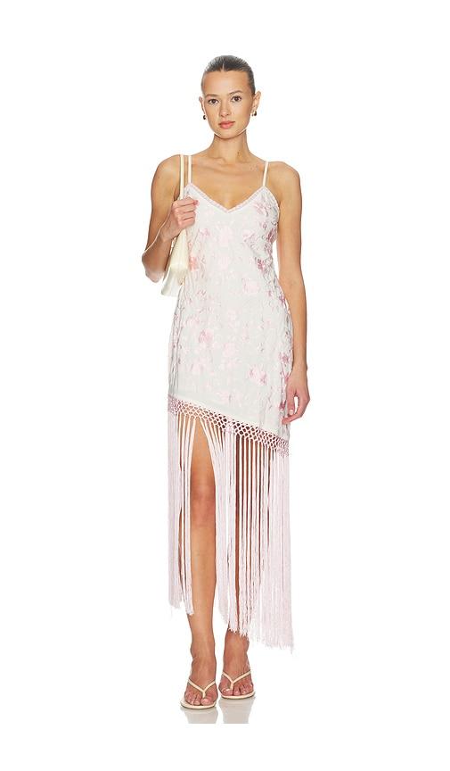 LoveShackFancy Evalette Dress in White,Pink by LOVESHACKFANCY
