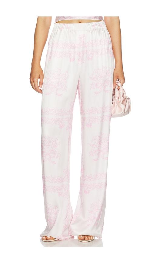 LoveShackFancy Helia Pant in White,Pink by LOVESHACKFANCY