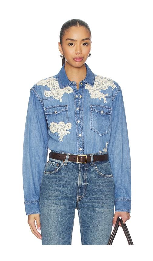 LoveShackFancy Kelith Shirt in Blue by LOVESHACKFANCY