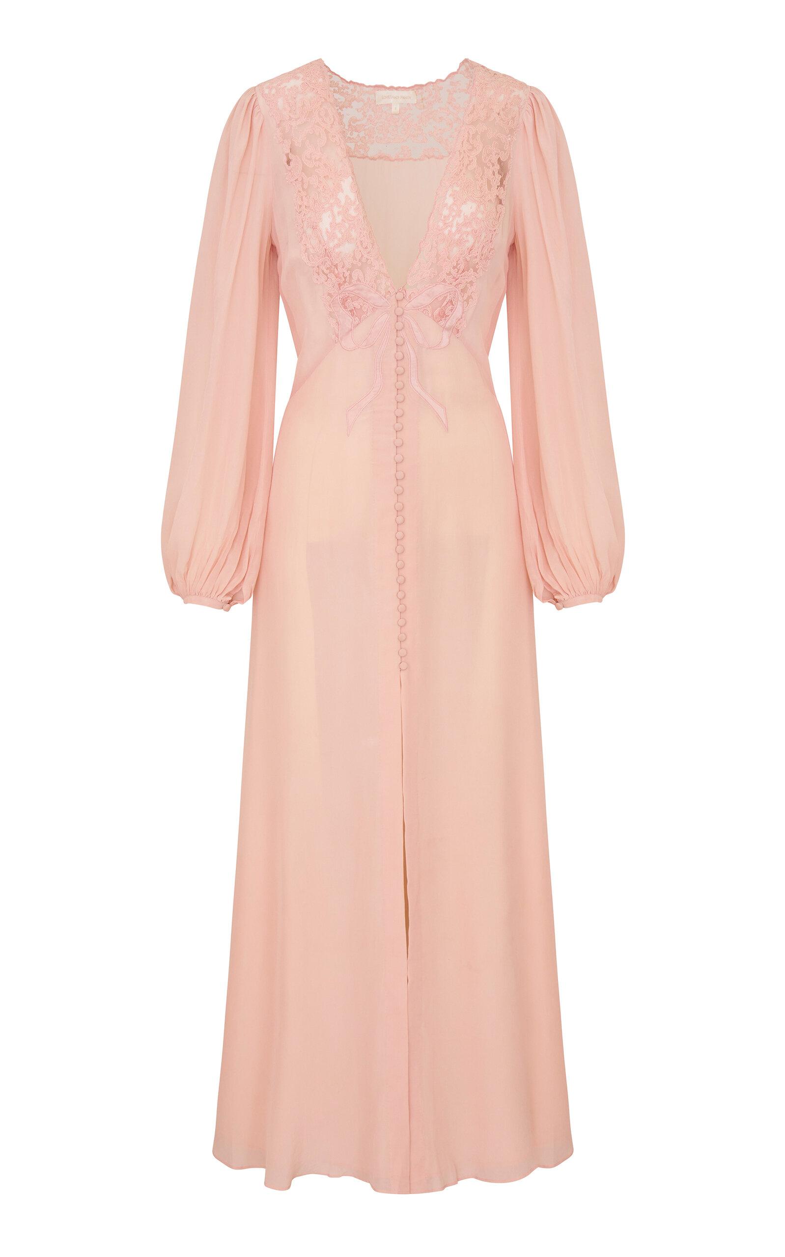 LoveShackFancy Lina Plunging Silk Midi Dress - Moda Operandi by LOVESHACKFANCY