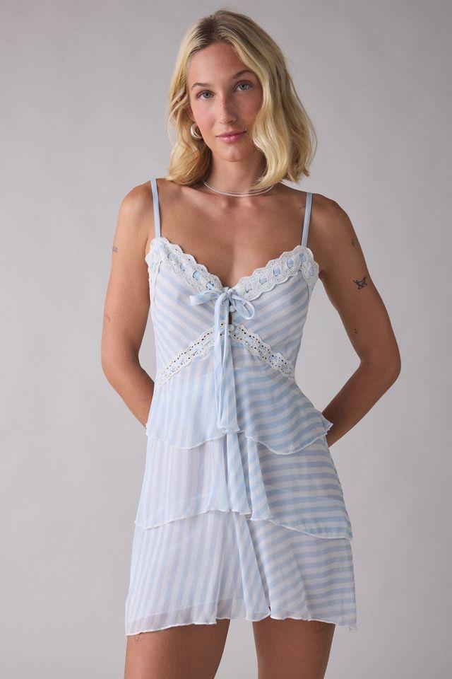 LoveShackFancy Marlia Striped Chiffon Tiered Mini Dress by LOVESHACKFANCY