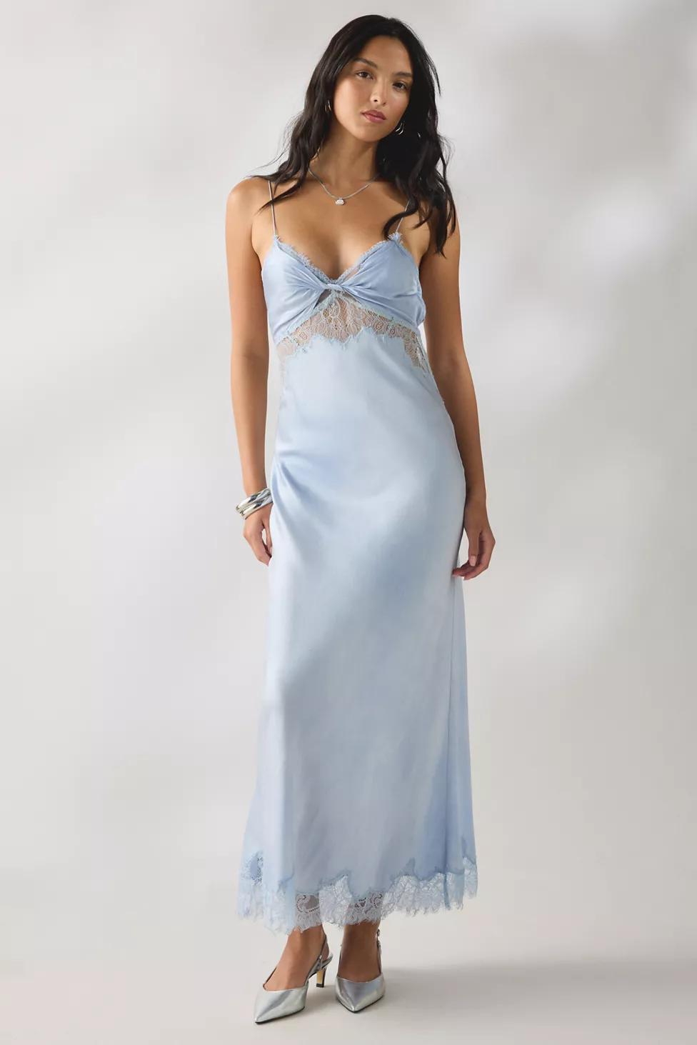 LoveShackFancy Orianna Silk-Blend Lace Trim Slip Maxi Dress by LOVESHACKFANCY