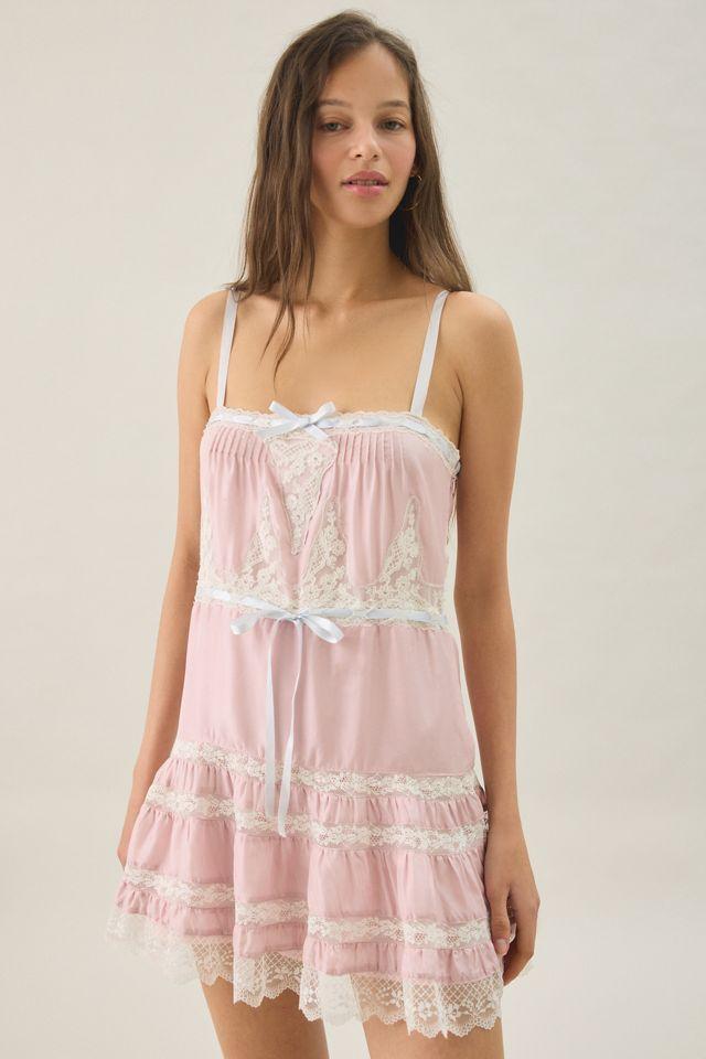 LoveShackFancy Saphirae Lace Trim Silk Mini Dress by LOVESHACKFANCY