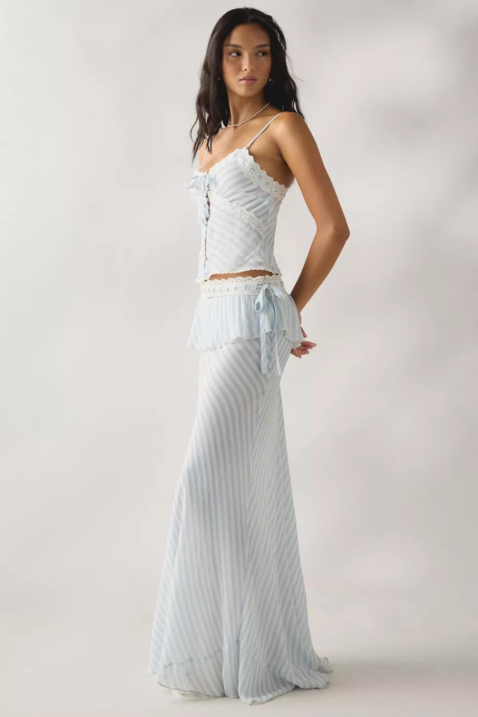 LoveShackFancy Sylette Lace Trim Tiered Maxi Skirt by LOVESHACKFANCY