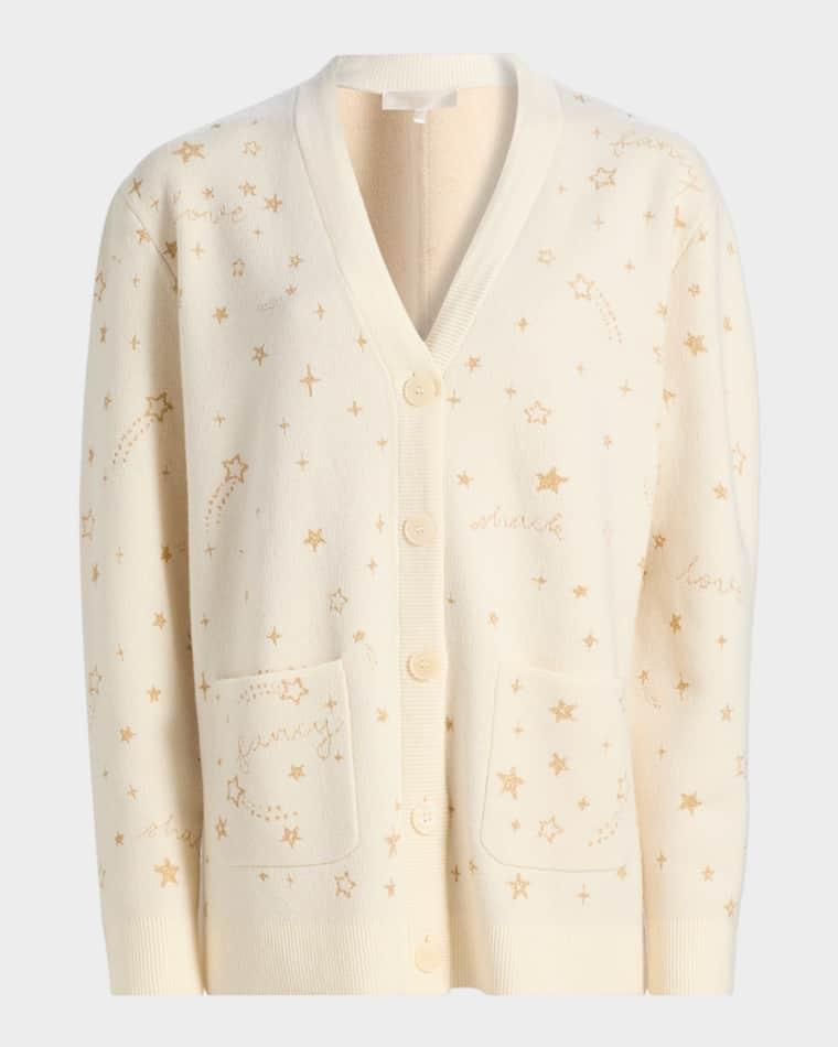 Mar Wool Celestial Jacquard Cardigan by LOVESHACKFANCY