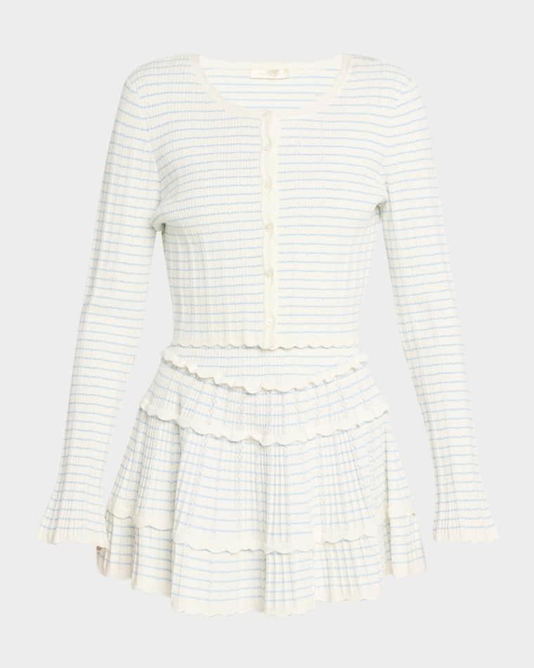 Media Striped Stretch Pointelle Cropped Cardigan by LOVESHACKFANCY