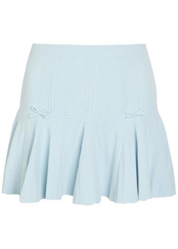 Meryl bow-appliquéd pointelle-knit mini skirt by LOVESHACKFANCY