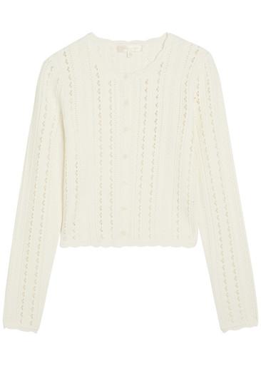 Peridot cropped pointelle-knit cardigan by LOVESHACKFANCY