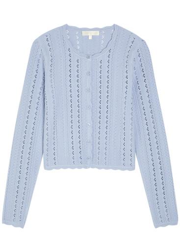 Peridot cropped pointelle-knit cardigan by LOVESHACKFANCY