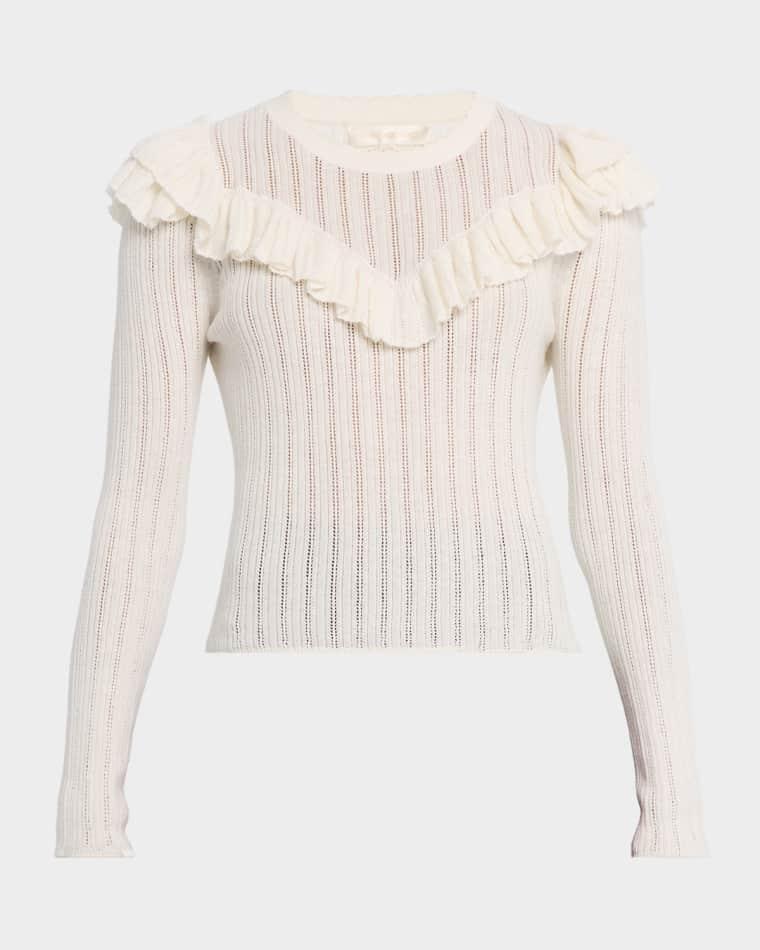 Presla Pointelle Ruffle Sweater by LOVESHACKFANCY