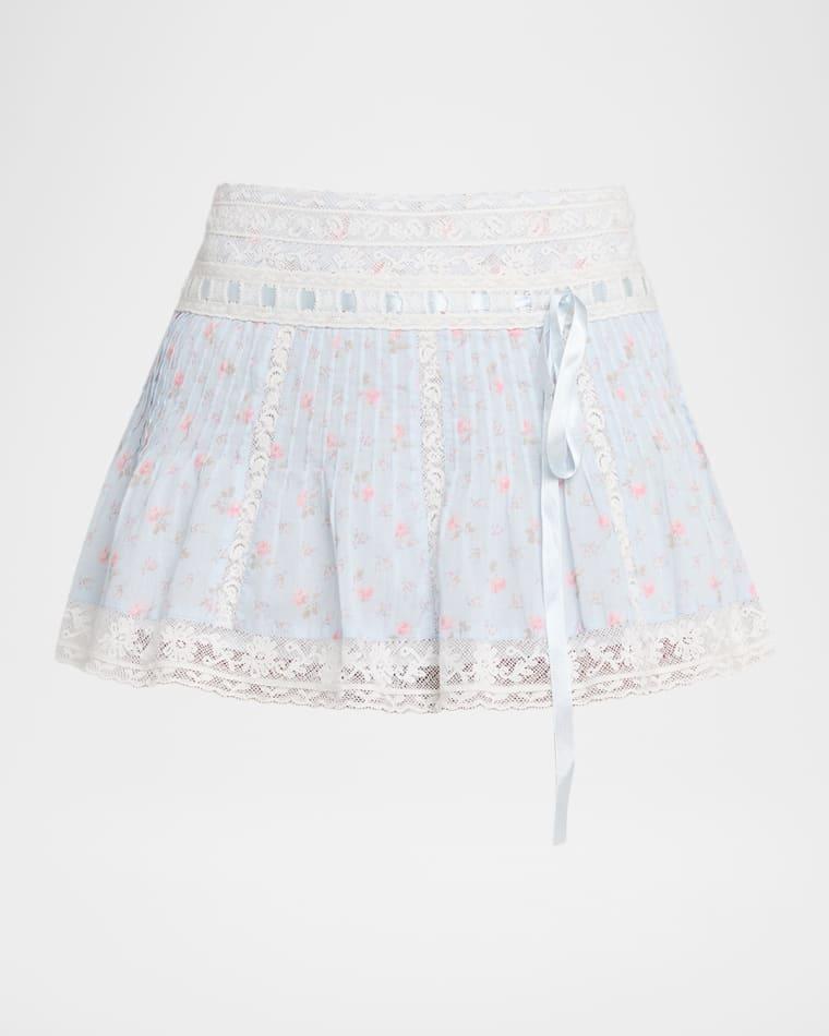 Solena Lace-Trim Floral Mini Skirt by LOVESHACKFANCY