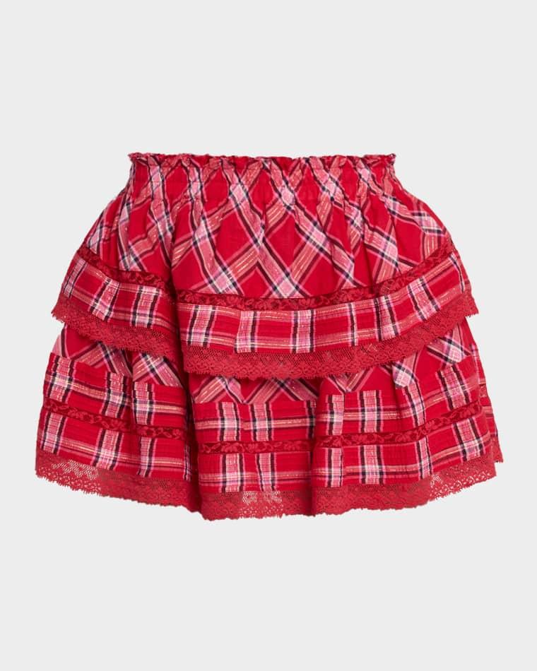 Tartan Ruffle Mini Skirt by LOVESHACKFANCY