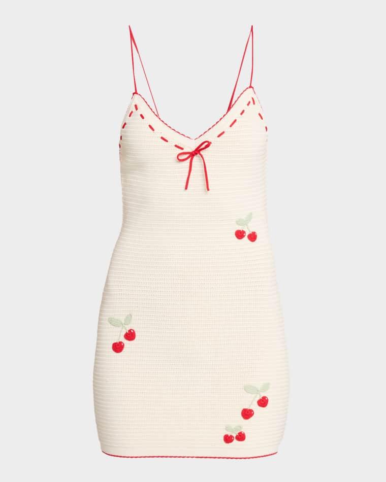 Yelena Cherry-Embroidered Crochet Mini Dress by LOVESHACKFANCY