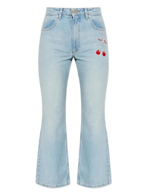 cherry-embroidery jeans by LOVESHACKFANCY
