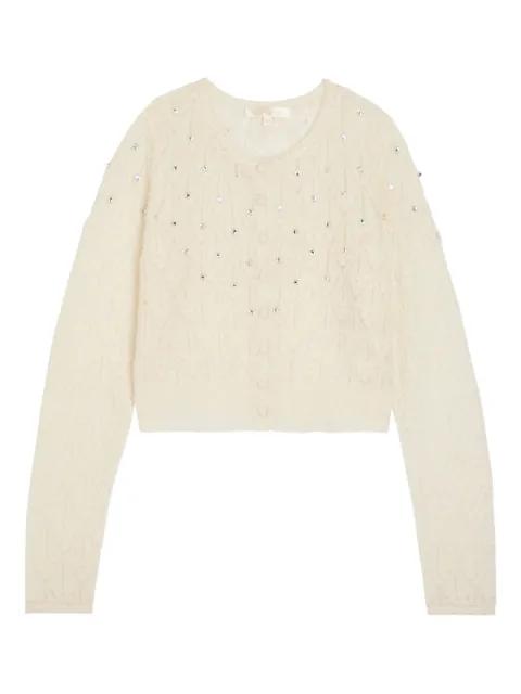 embellished pointelle-knit cardigan by LOVESHACKFANCY