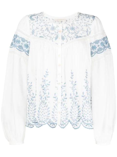 embroidered crew neck blouse by LOVESHACKFANCY