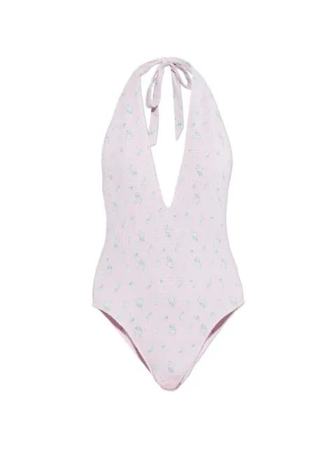 tie-neck floral-print one-piece by LOVESHACKFANCY