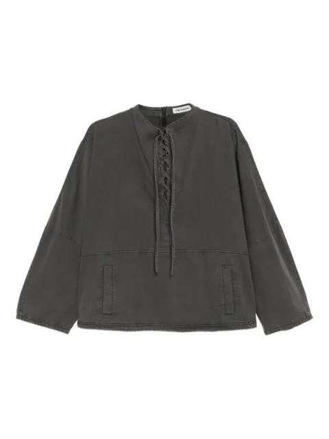 lace up washed cotton sweatshirt by LOW CLASSIC