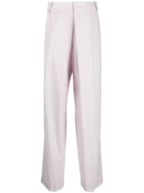 pleat-detail cotton tailored trousers by LOW CLASSIC