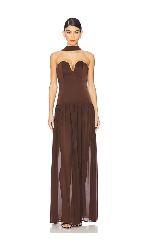 LPA Ada Corset Maxi Dress in Brown by LPA