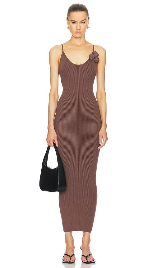 LPA Dara Rosette Midi Dress in Brown by LPA