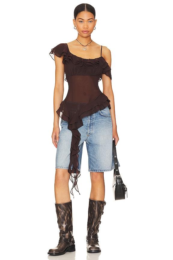 LPA Jess Flounce Scarf Top in Chocolate by LPA