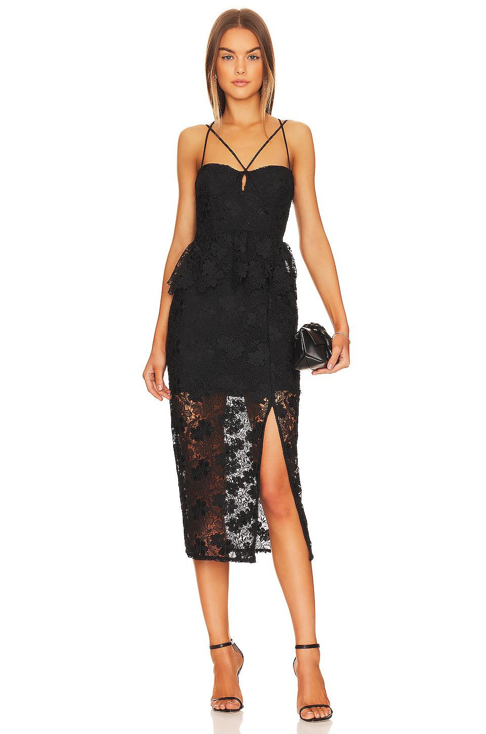 LPA Madonna Lace Corset Midi Dress in Black by LPA