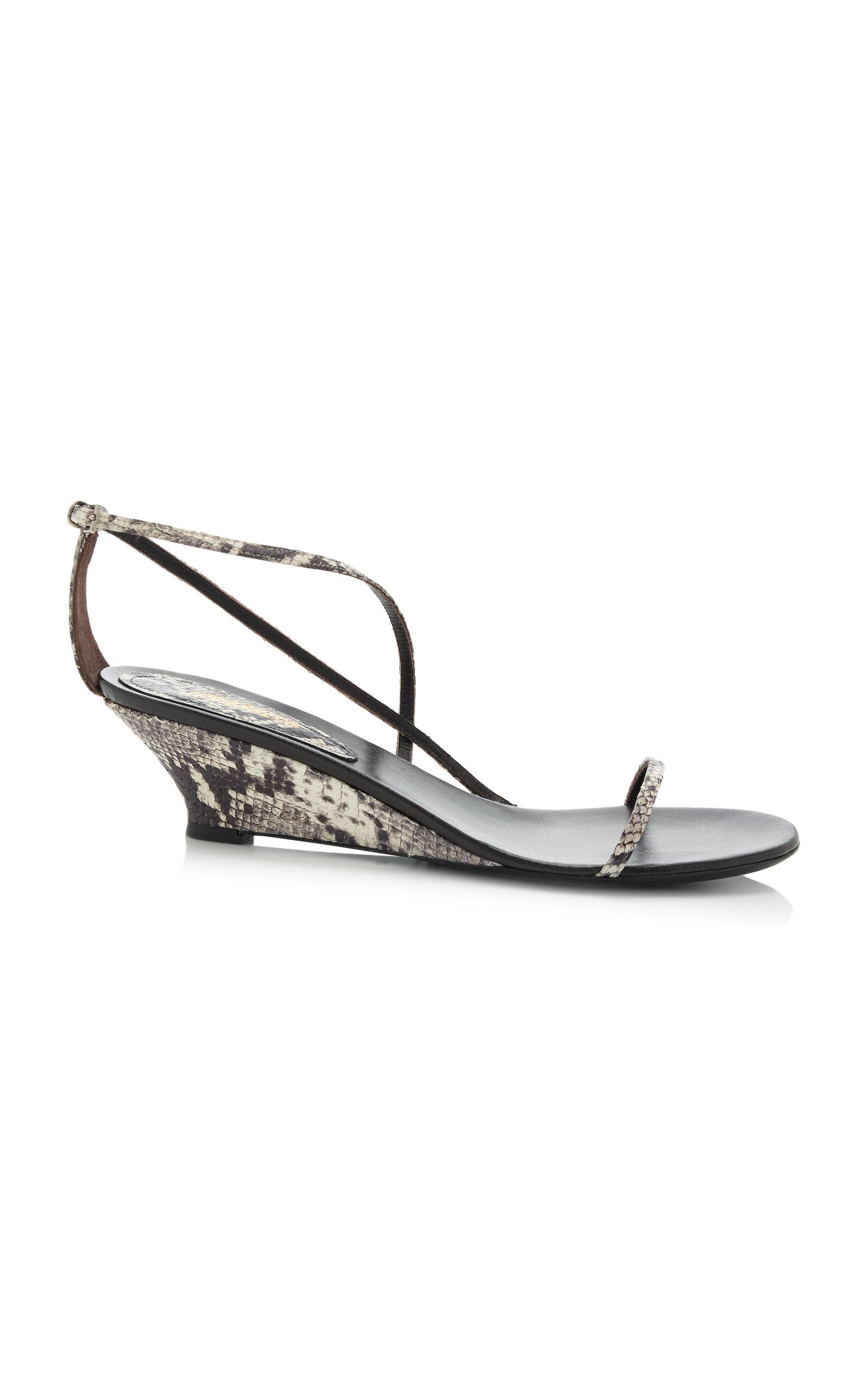 LUCASHEVA Varvara Python-Effect Leather Wedge Sandals - Moda Operandi by LUCASHEVA
