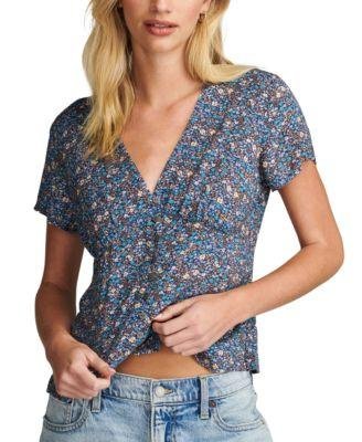 Women's Floral-Print Short-Sleeve V-Neck Blouse by LUCKY BRAND