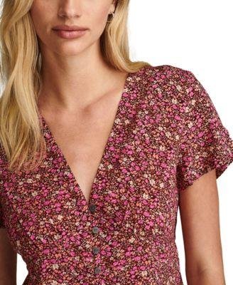 Women's Floral-Print Short-Sleeve V-Neck Blouse by LUCKY BRAND