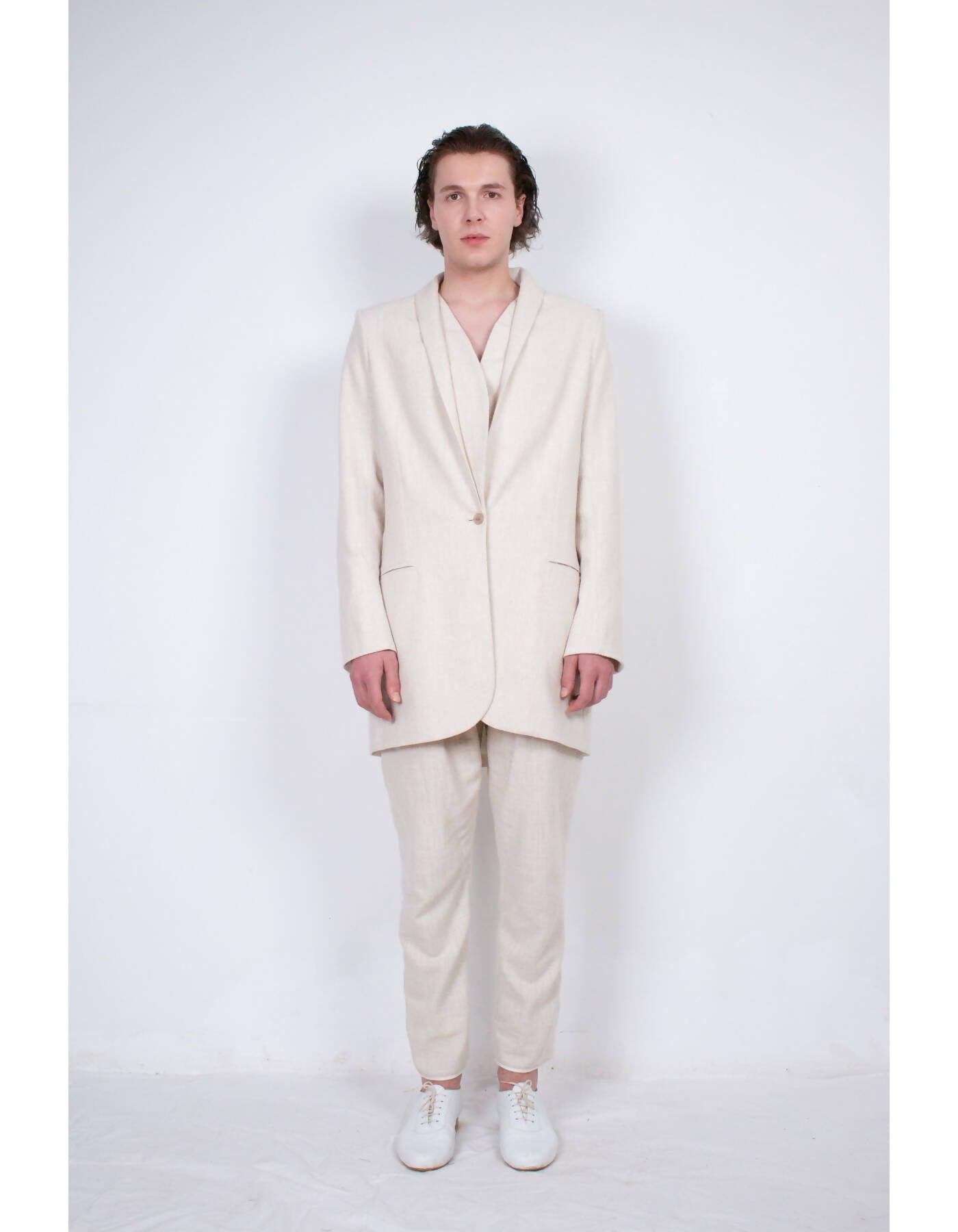 Beige Flax Tailored Jacket by LUDUS