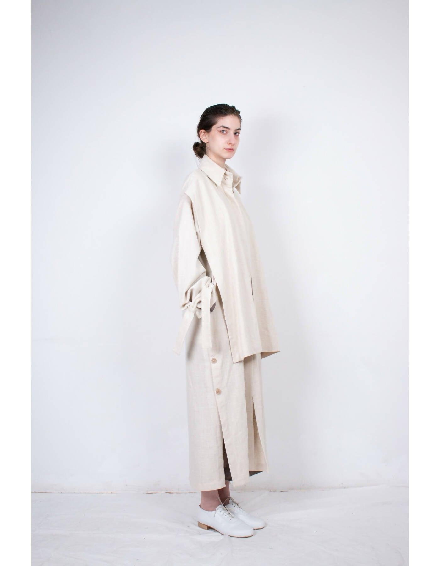 Beige Layered Flax Coat by LUDUS