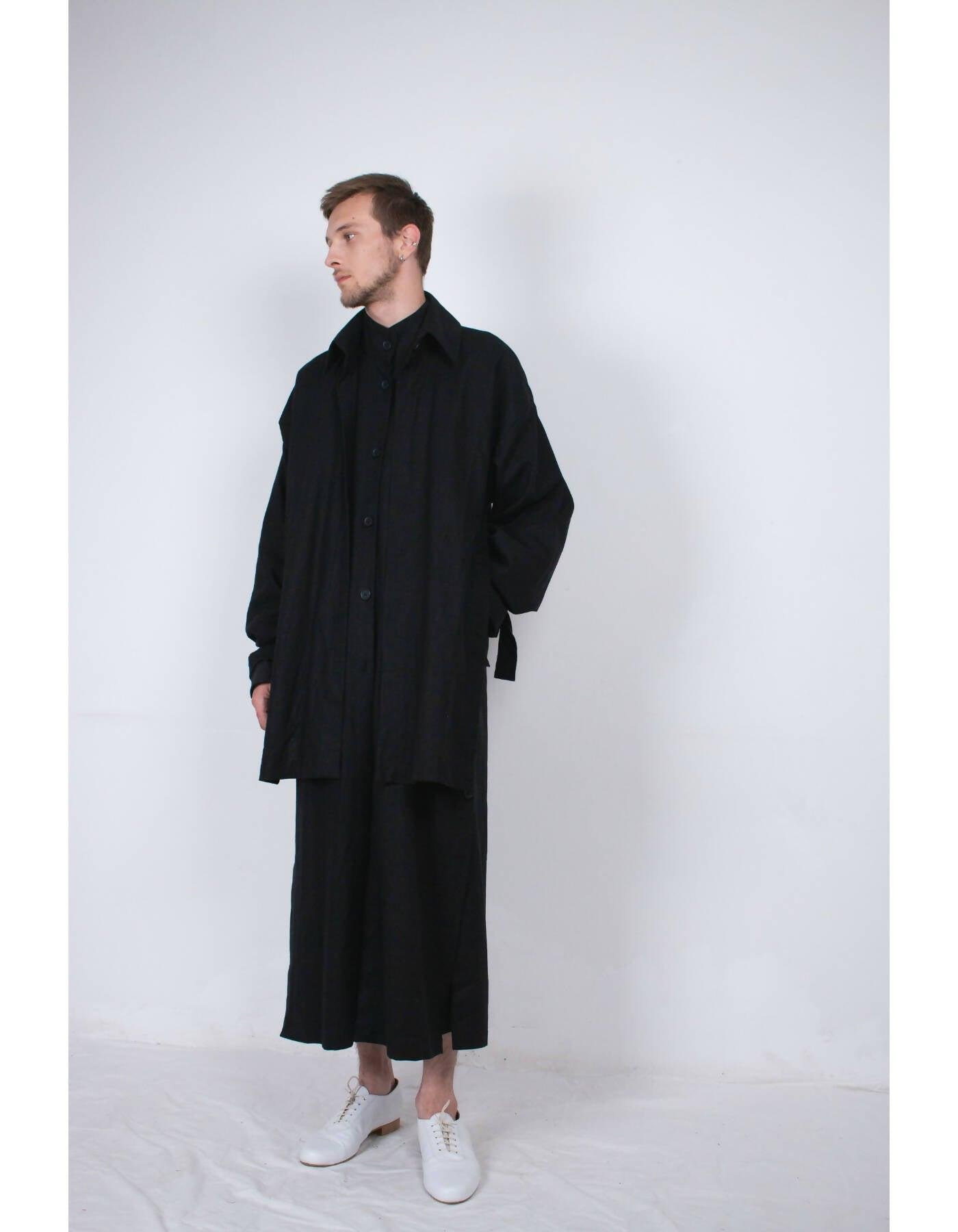 Black Layered Flax Coat by LUDUS