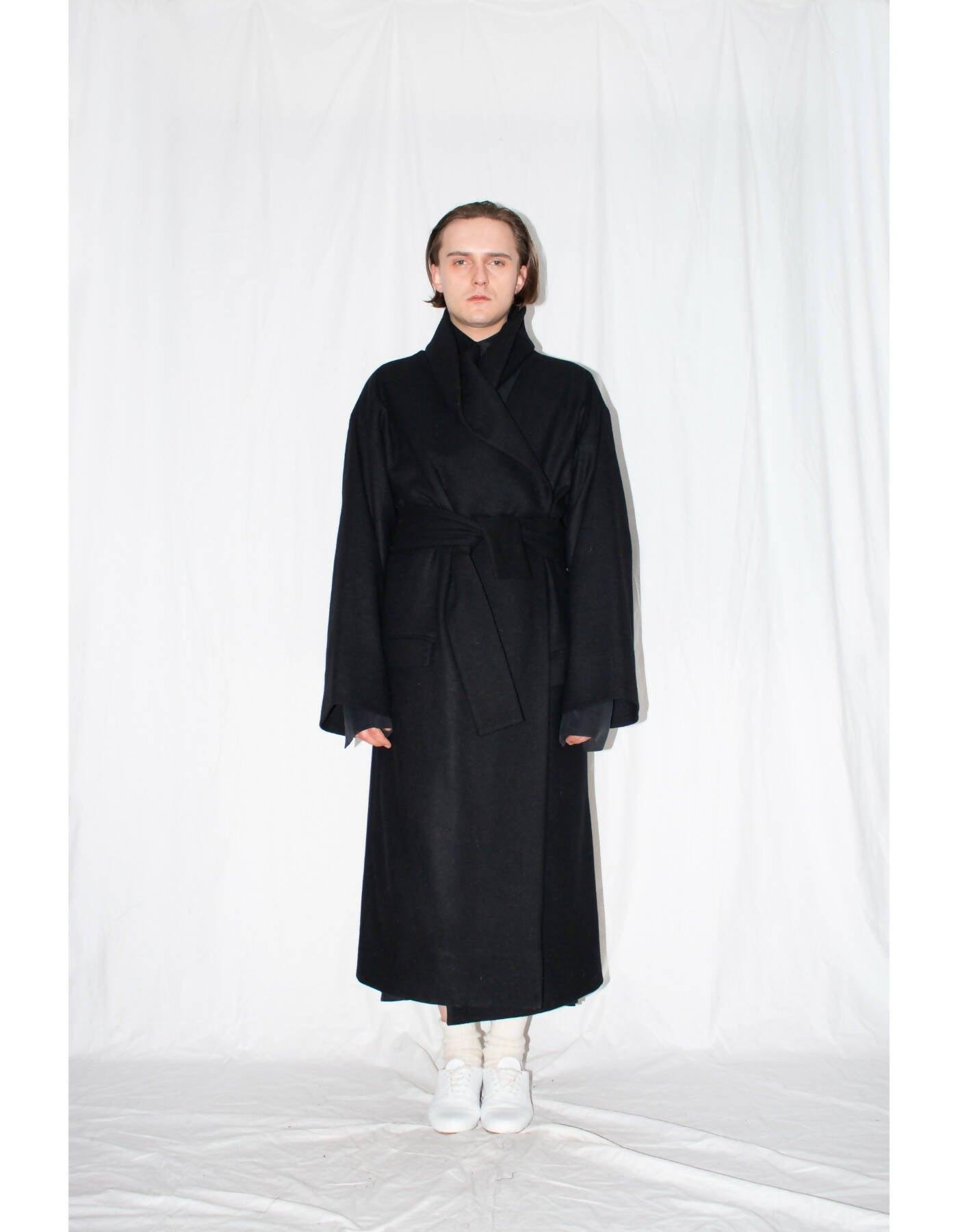 Black Oversized Shawl Coat by LUDUS