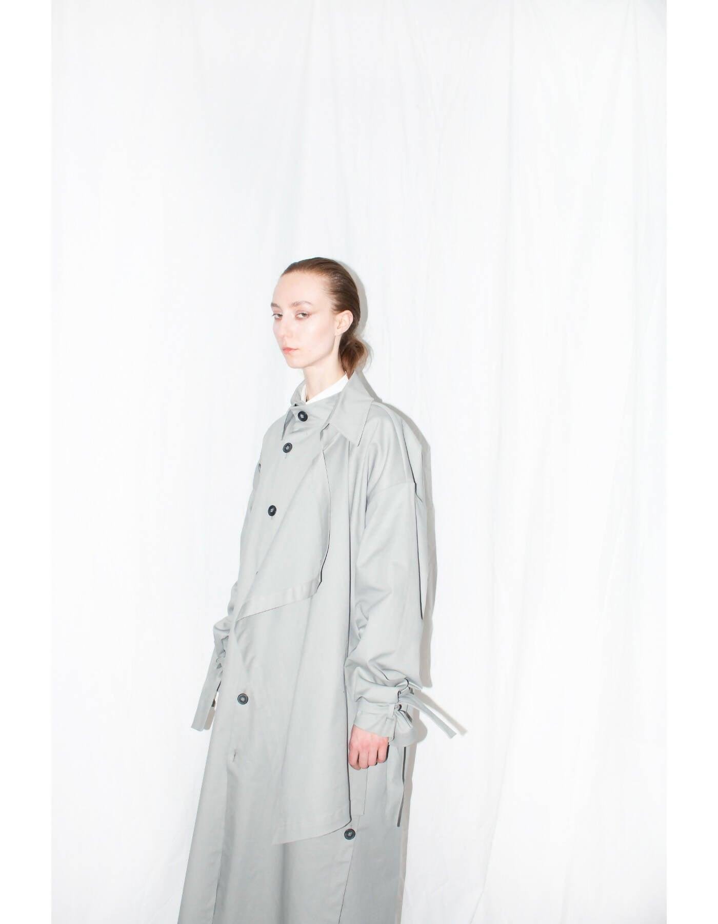 Grey Asymmetric Twill Coat by LUDUS