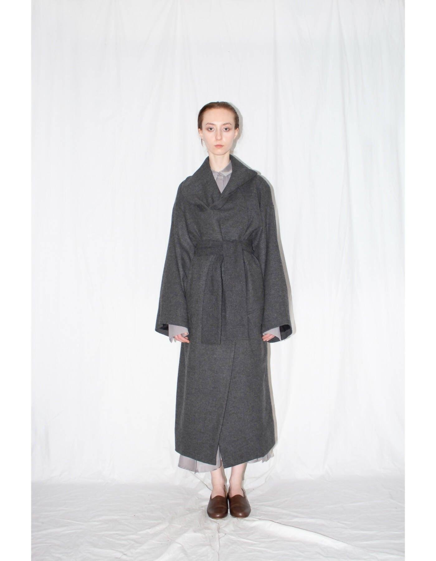 Grey Oversized Shawl Coat by LUDUS