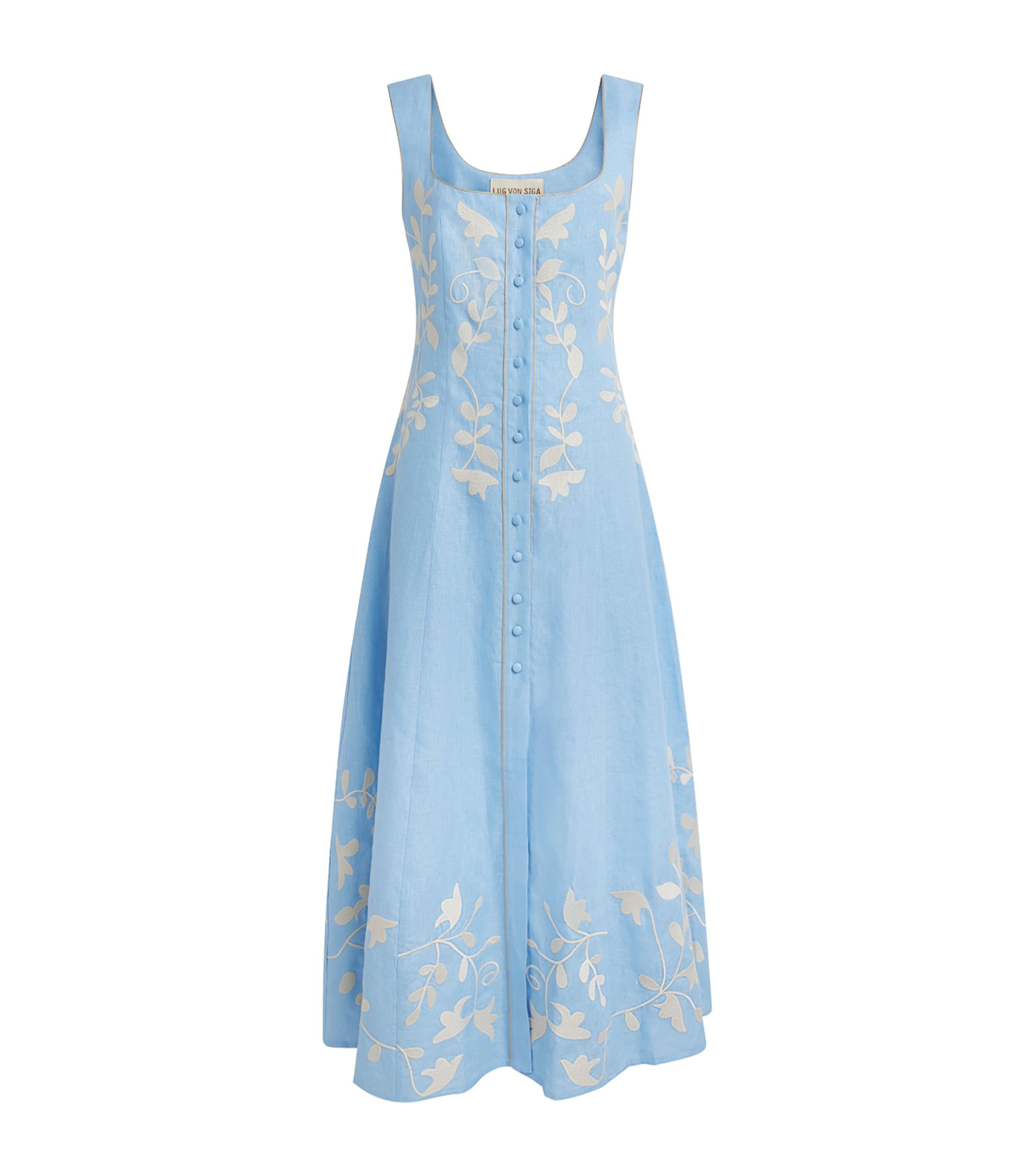 LUG VON SIGA Linen Embroidered Mila Midi Dress by LUG VON SIGA