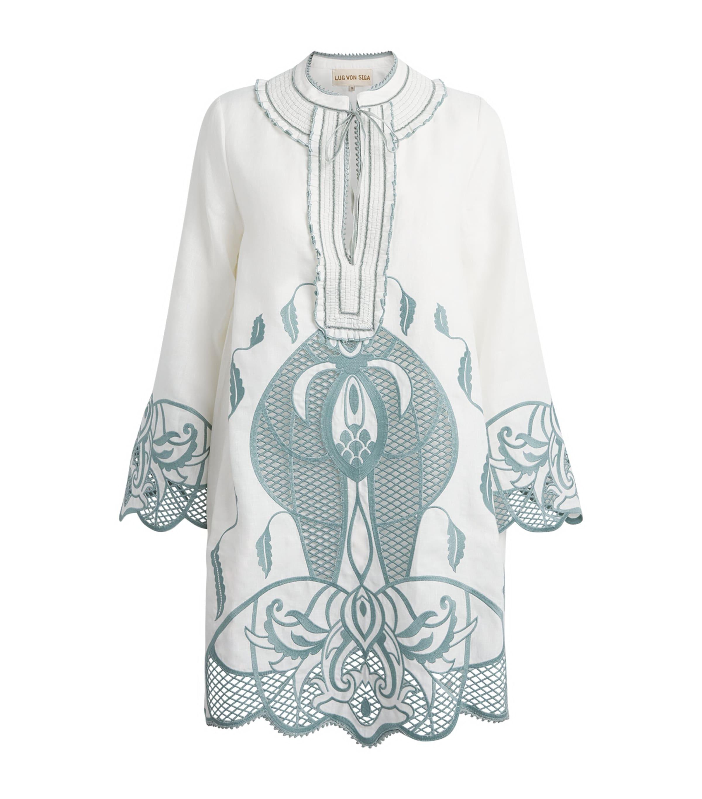 LUG VON SIGA Linen Embroidered Tess Mini Dress by LUG VON SIGA