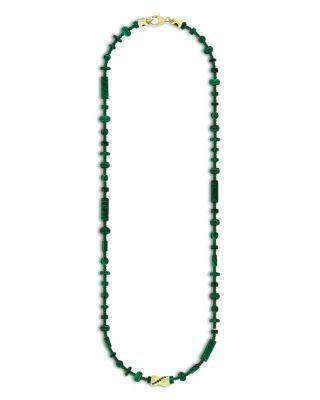 14K Yellow Gold Black Diamond & Malachite Beaded Necklace by LUIS MORAIS