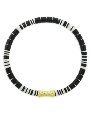 Men's 14K Yellow Gold Deeper Journey Black Agate Beaded Bracelet by LUIS MORAIS