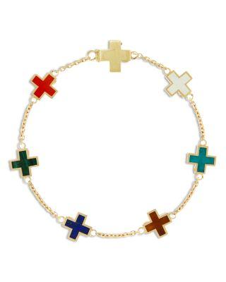 Men's 14K Yellow Gold Deeper Journey Multi Gemstone Cross Chain Bracelet by LUIS MORAIS