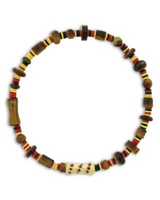 Men's 14K Yellow Gold Deeper Journey Ruby Swirl Tiger Eye Beaded Bracelet by LUIS MORAIS