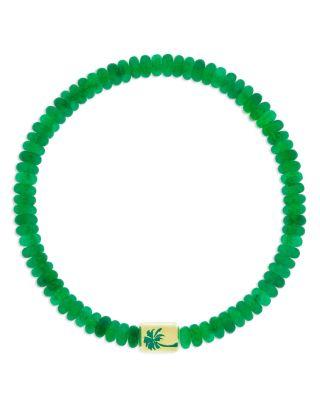 Men's 14K Yellow Gold Palm Tree Ingot Green Jade Bead Bracelet by LUIS MORAIS