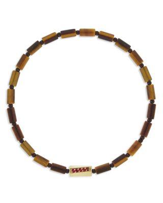 Men's Ruby Twisted Hexagon Tiger's Eye Beaded Bracelet by LUIS MORAIS