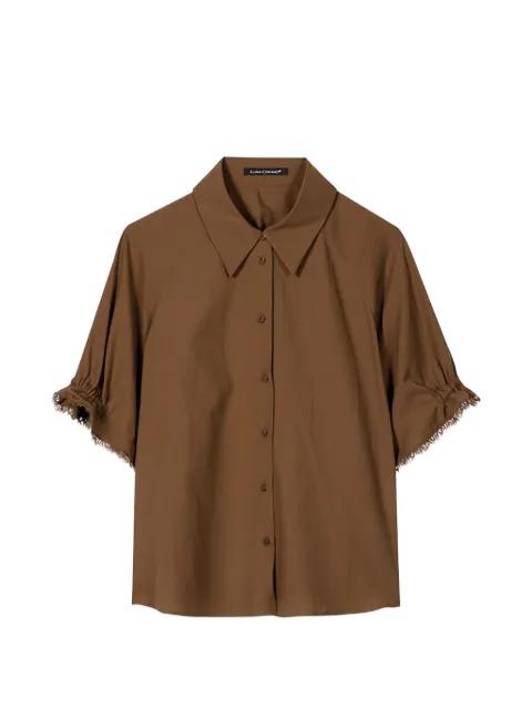frayed-edge gathered-sleeve blouse by LUISA CERANO