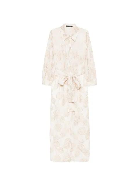 leaf-embroidered belted midi dress by LUISA CERANO
