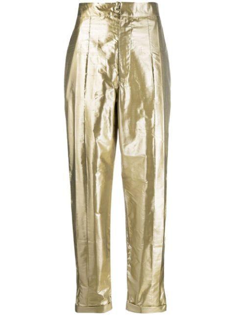 metallic-effect silk trousers by LUKHANYO MDINGI